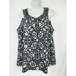 Kim Rogers black floral sleeveless babydoll sz 1X blouse